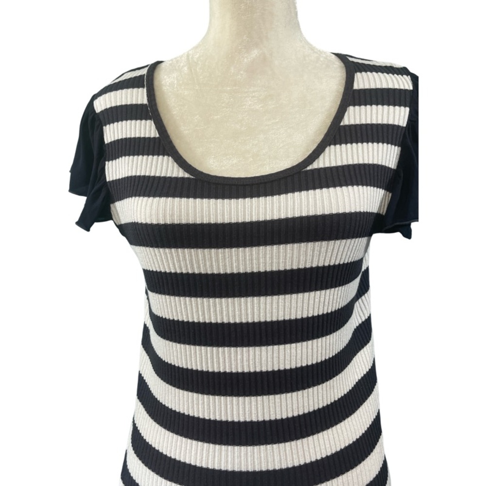 Anthropologie T La Flutter Sleeve Tee Top Navy White Stripe Size XL - Picture 4 of 6
